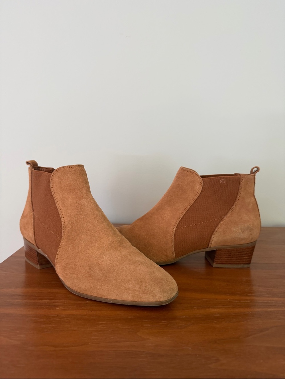 Aquatalia Camel Suede Chelsea Ankle Boots